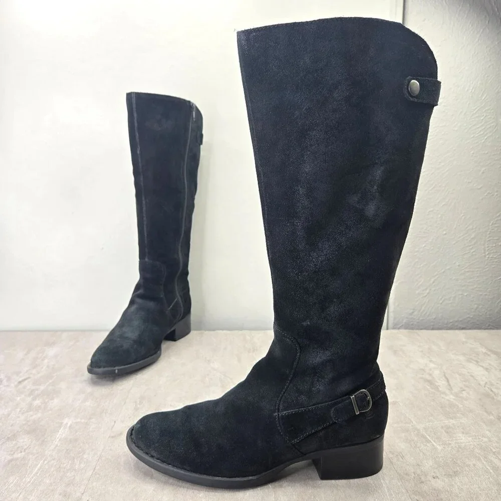 Born Knee High Boots Size 8.5 Black Suede Equestrian Western Riding Tall Buckle